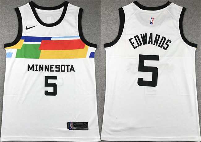 Men%27s Minnesota Timberwolves #5 Anthony Edwards White City Edition Stitched Jersey